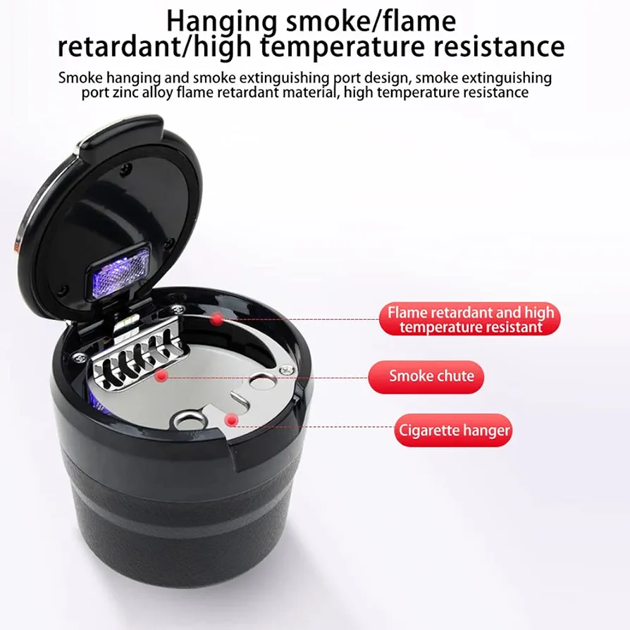 Car Cigarette Ashtray, Car Drink Holder Ashtray with Blue LED Light, Car Windproof Ashtray, Multifunctional Car Ashtray for Vehicles, Home Offices - Image 3