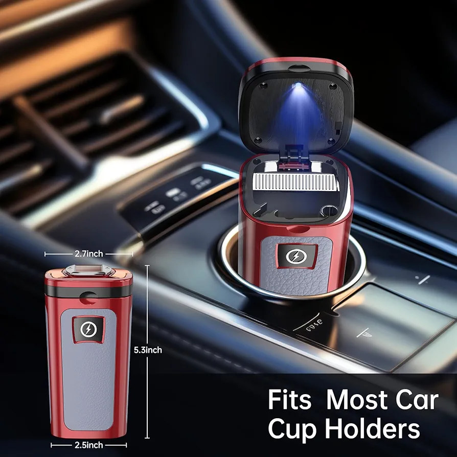 Car Ashtray with Lid, Smokeless Ashtrays, Mini Car Trash Can, Portable Cigarette Ashtrays for Truck Auto Office, Home, Christmas Car Ashtray with Solar and USB Dual Charging Lighter - Image 5