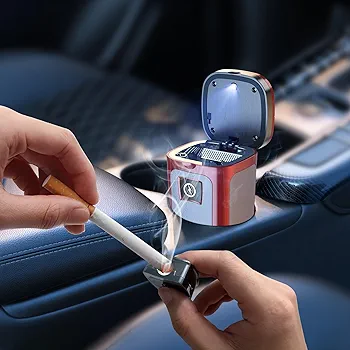 Car Ashtray with Lid, Smokeless Ashtrays, Mini Car Trash Can, Portable Cigarette Ashtrays for Truck Auto Office, Home, Christmas Car Ashtray with Solar and USB Dual Charging Lighter - Image 3