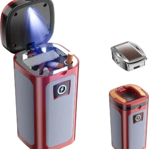 Car Ashtray with Lid, Smokeless Ashtrays, Mini Car Trash Can, Portable Cigarette Ashtrays for Truck Auto Office, Home, Christmas Car Ashtray with Solar and USB Dual Charging Lighter