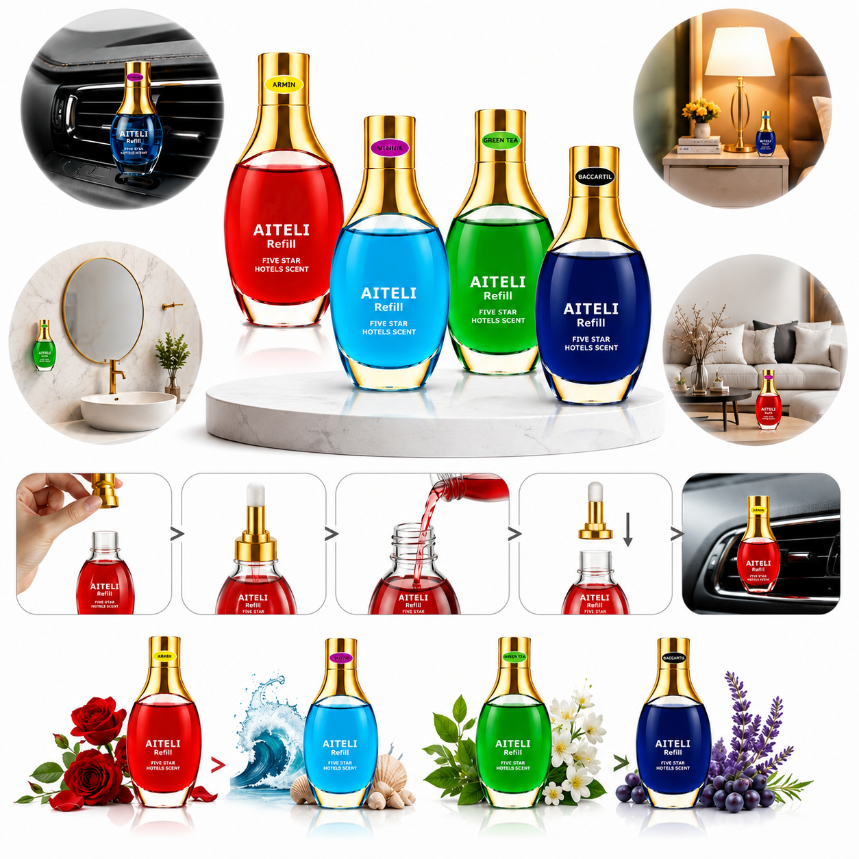 AITELI Premium Refill Air Freshener – 5 Star Hotel Fragrance for Car, Home, Office & Bathroom | Long Lasting Aroma