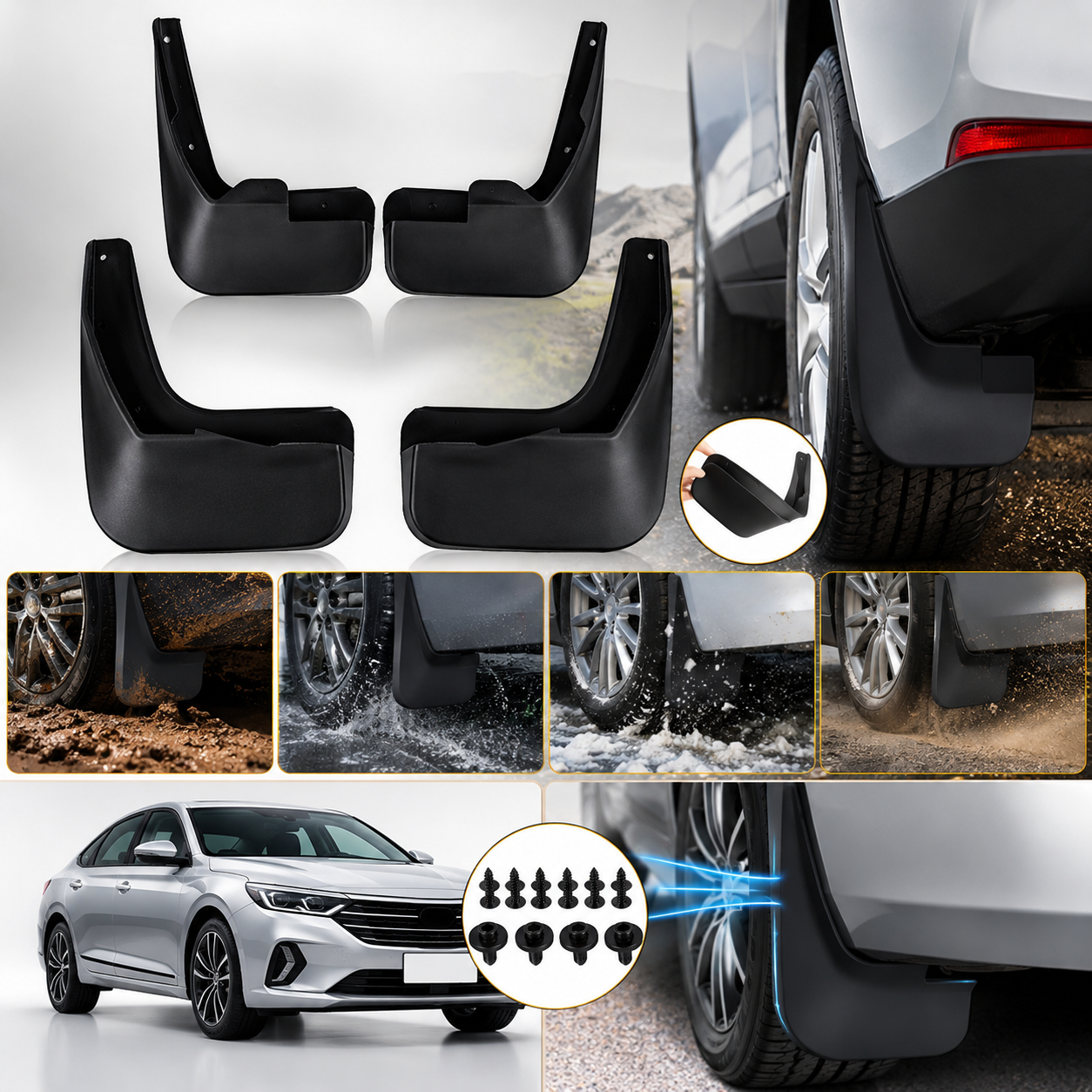 Universal Car Mud Guards – Flexible And Durable Mud Flaps for All Sedan Cars 4 pcs Set