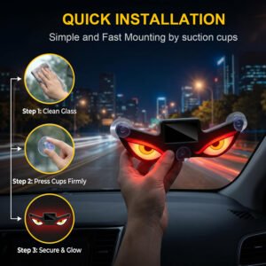 Solar Devil Eyes Car LED Light Wireless No Drill Demon Eye Warning Lights for Car Windshield & Rear Window Animated LED Eyes for Cars, SUVs, Trucks, Vans