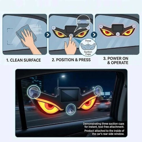Solar Devil Eyes Car LED Light Wireless No Drill Demon Eye Warning Lights for Car Windshield & Rear Window Animated LED Eyes for Cars, SUVs, Trucks, Vans - Image 12