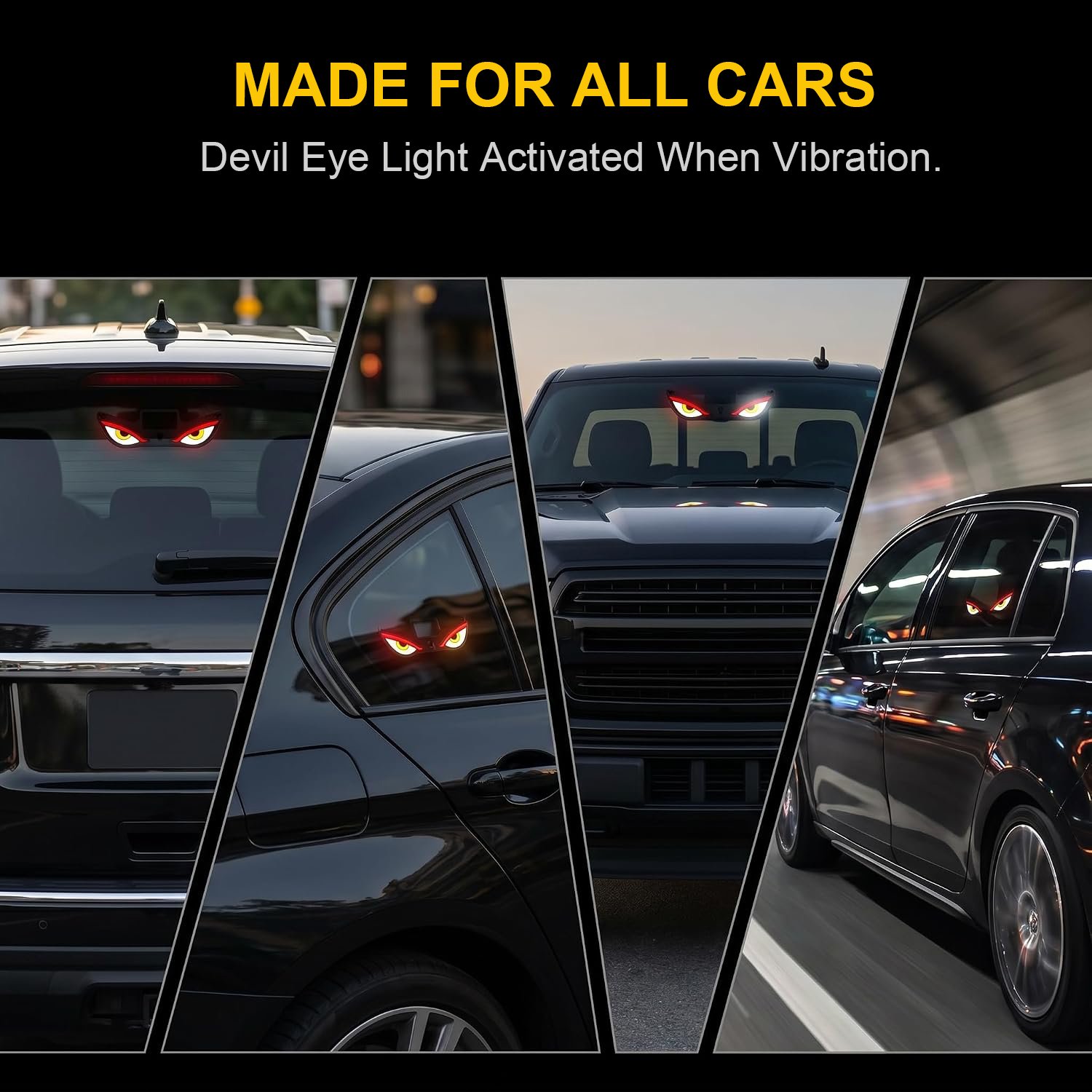 Solar Devil Eyes Car LED Light Wireless No Drill Demon Eye Warning Lights for Car Windshield & Rear Window Animated LED Eyes for Cars, SUVs, Trucks, Vans - Image 2
