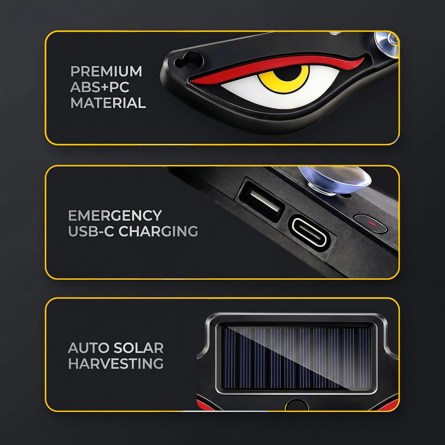 Solar Devil Eyes Car LED Light Wireless No Drill Demon Eye Warning Lights for Car Windshield & Rear Window Animated LED Eyes for Cars, SUVs, Trucks, Vans - Image 3