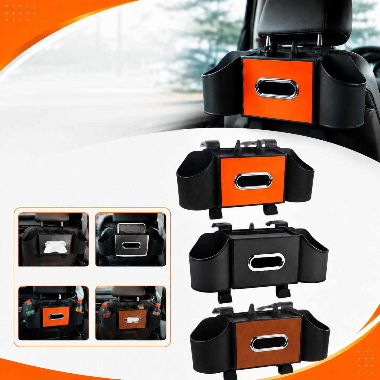 Car Seat Back Tissue Box with Storage Holder | Multi-Function Car Organizer |