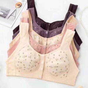Women’s Floral Print Front Button Bra – Wireless Full Coverage Comfort Bra