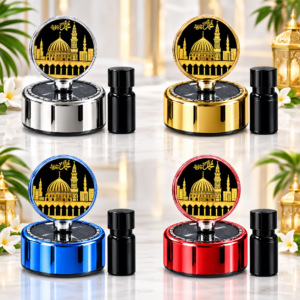 🕋 Makkah & Madina Premium Car Dashboard Solar Rotet Showpiece & Perfume