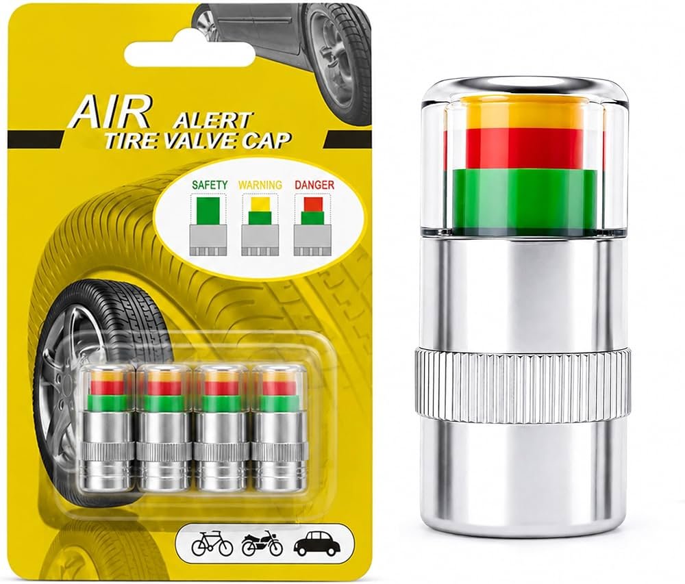 Air Pressure Alert Valve Caps for Tyres (Set of 4)