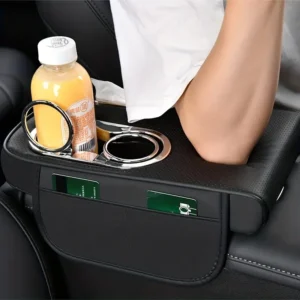 Multifunctional Car Center Console Armrest Tissue Box with Cup Holder – Premium Car Organizer