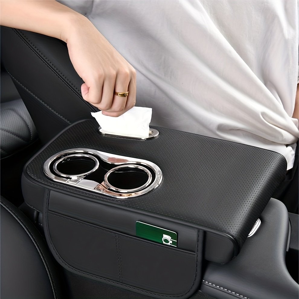 Multifunctional Car Center Console Armrest Tissue Box with Cup Holder – Premium Car Organizer - Image 2